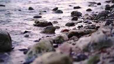 4k实拍情绪意境孤独阴天的海浪拍打礁石视频的预览图